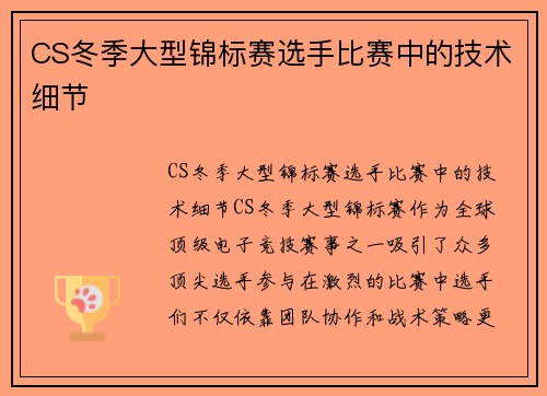 CS冬季大型锦标赛选手比赛中的技术细节