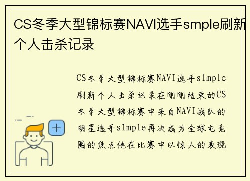 CS冬季大型锦标赛NAVI选手smple刷新个人击杀记录