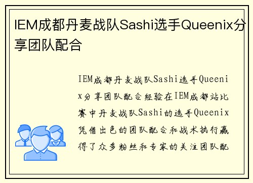 IEM成都丹麦战队Sashi选手Queenix分享团队配合