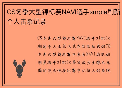 CS冬季大型锦标赛NAVI选手smple刷新个人击杀记录