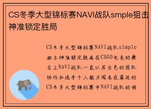 CS冬季大型锦标赛NAVI战队smple狙击神准锁定胜局